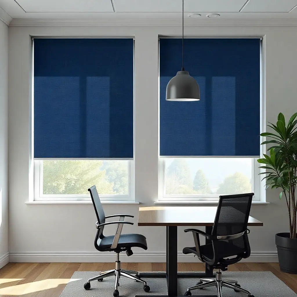 Roller blinds installed on office windows